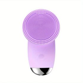CONESN Electric Facial Cleansing Brush,Silicone Facial Cleansing Brush, Electric Silicone Face Brush, Sonic Facial Cleansing Brush For Makeup Rem (Material: ABS+Silicone, Color: Purple)